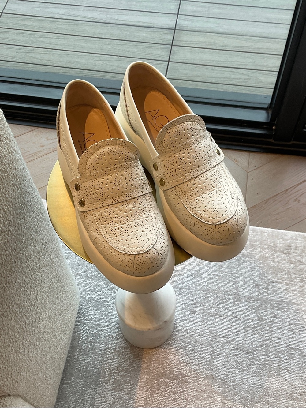 Agl Cream Perforated Leather Slip-On Loafers LADIES